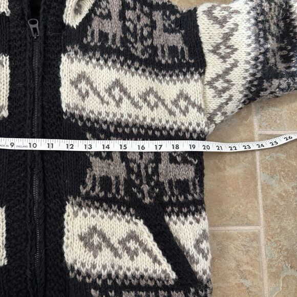 Hand Knitted 100% Wool Hooded Jacket Size Small Hoodie Nepal Lined Boho Zip - Picture 6 of 8